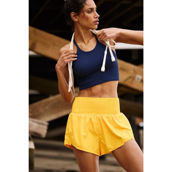 Free People Carpe Diem Shorts Solar Power Yellow Size Large NWT Athletic Running - Picture 1 of 5